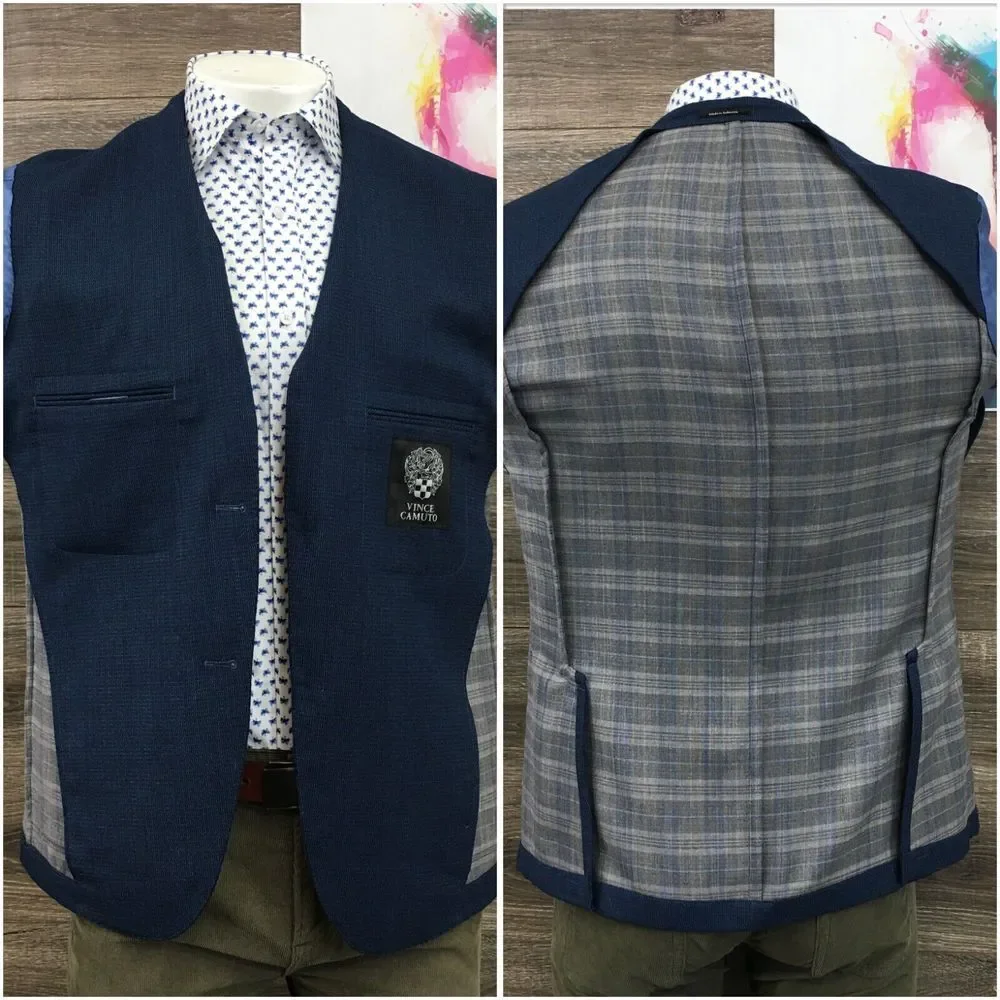 VINCE CAMUTO‎ Mens Blazer Sport Coat Casual Jacket Size 42L Blue Wool Suit